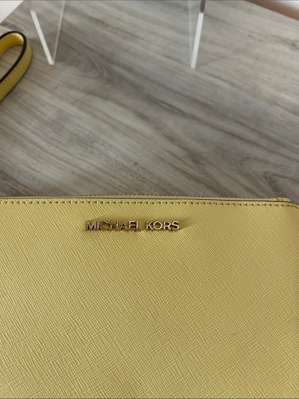 Michael Kors Yellow Saffiano Leather Wristlet Clutch NWOT - Picture 3 of 11